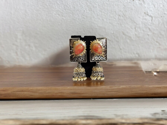 Beautiful Dual Tone Earrings with Monalisa Stone